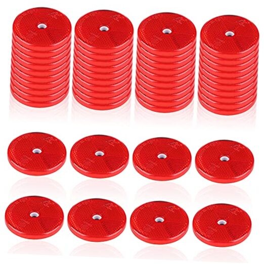 48 Pcs Front Reflector Round Reflector for Driveway Fence Gate Posts Red