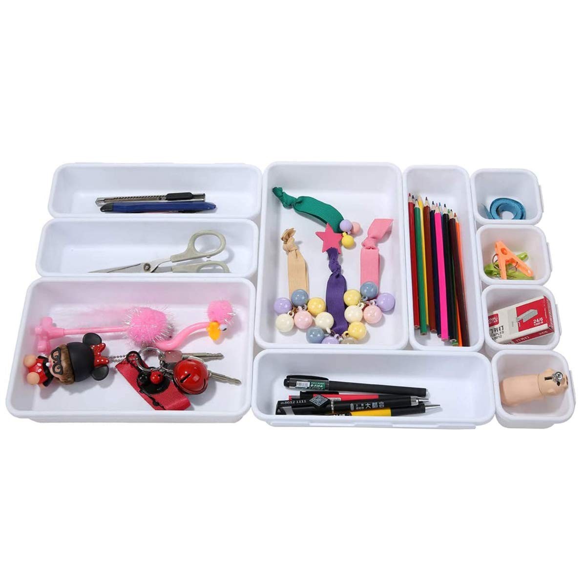 10 PCS Interlocking Desk Drawer Organizer Separators Kitchen Bathroom Makeup