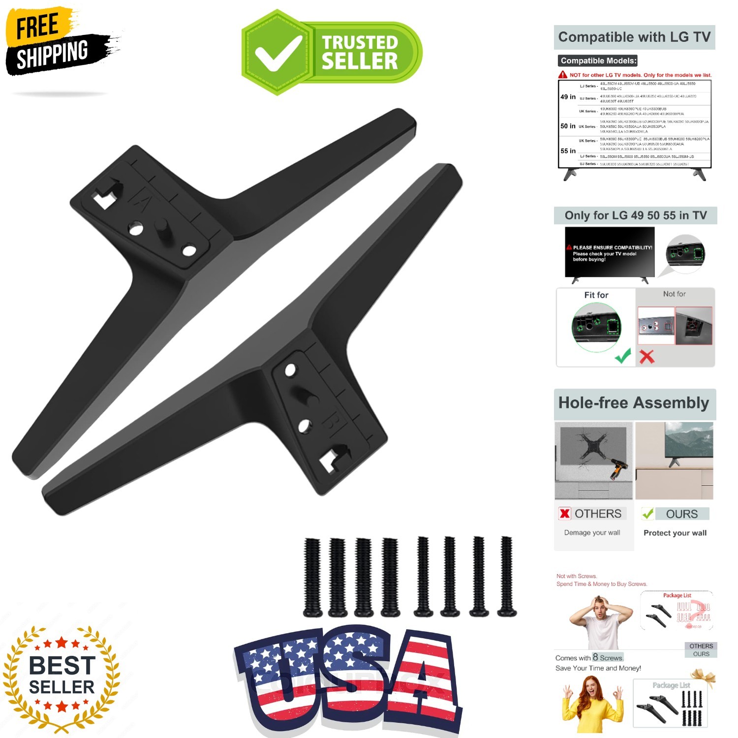 Stand for LG TV Legs Replacement, TV Stand Legs for 49 50 55 Inch LG TV Stand...
