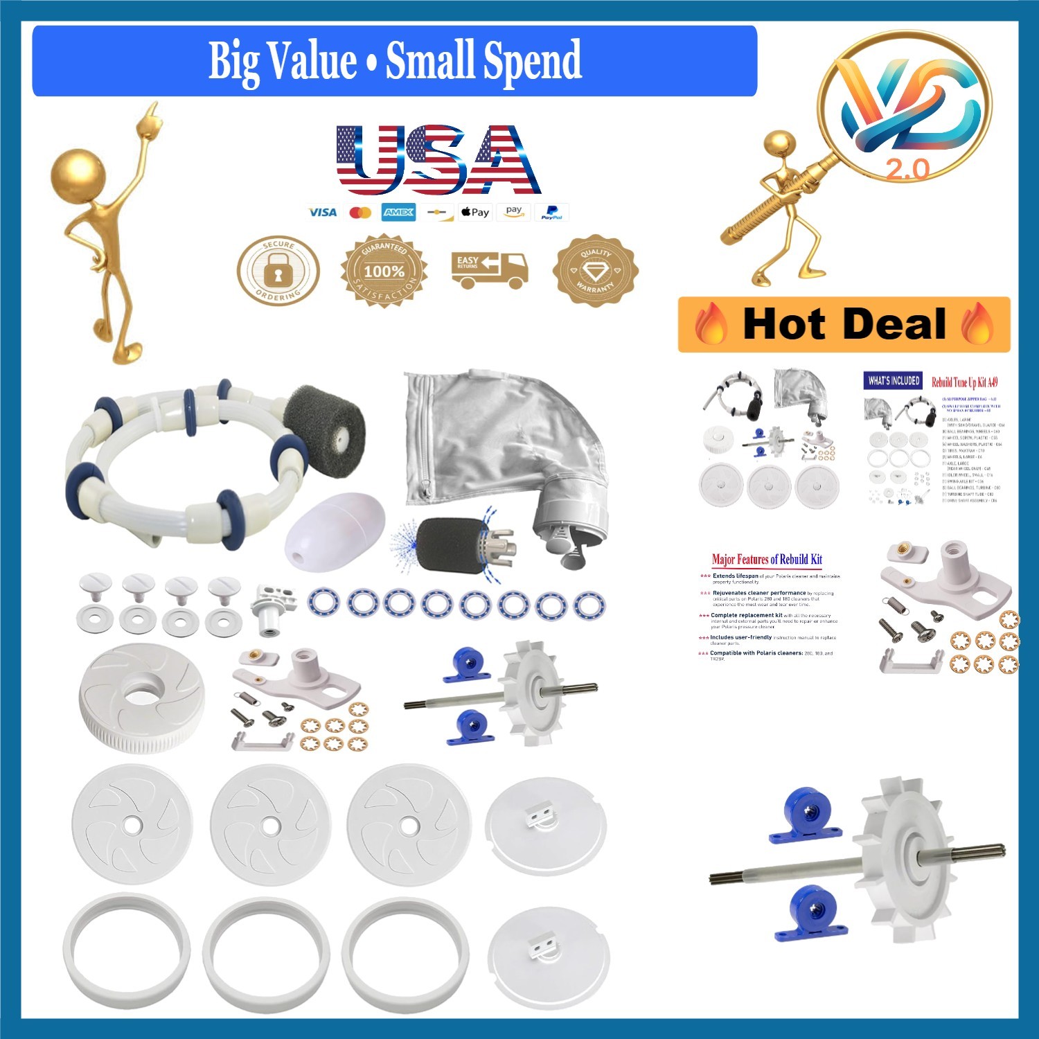 Pool Cleaner Tune Up Kit for Polaris 280 TR28P All-Purpose Bag Hose Wheel