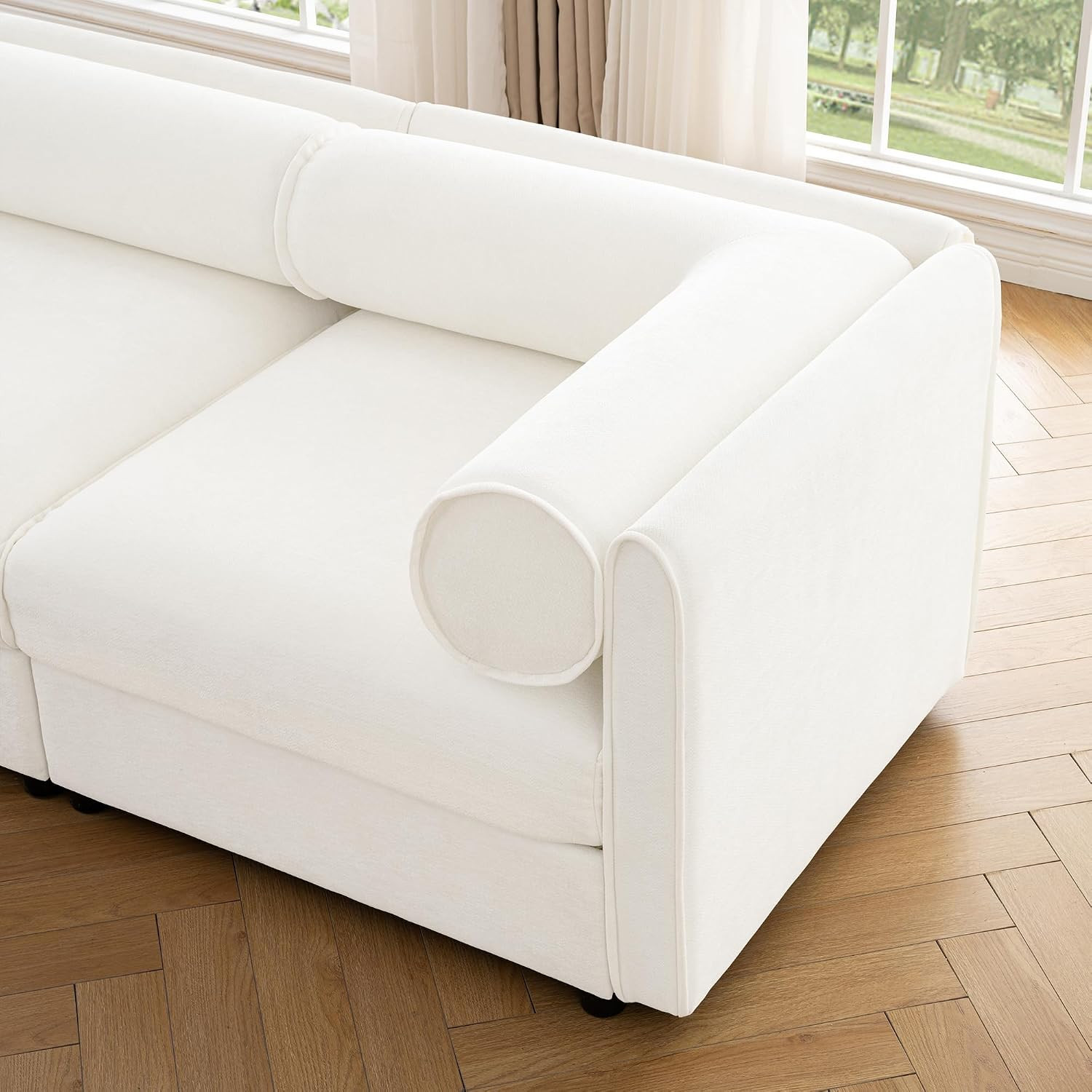 109" L-Shaped Modular Chenille Sectional Sofa with Storage Seat, 1 Ottoman, Mode