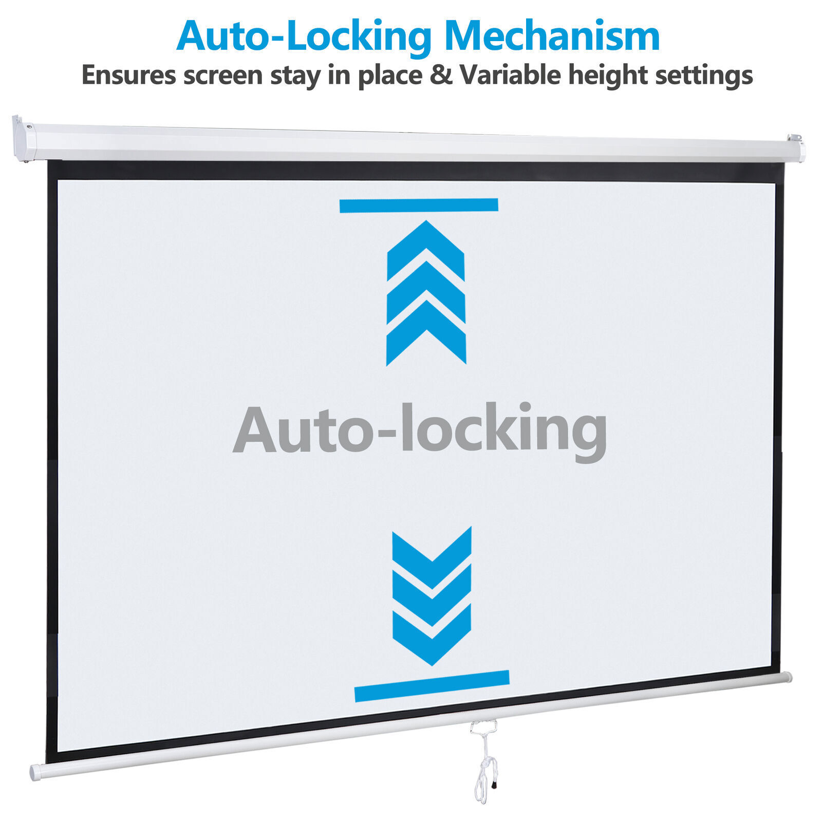 80" Manual Pull Down Projector Screen 3D Vivid Viewing Wall & Ceiling Mounted
