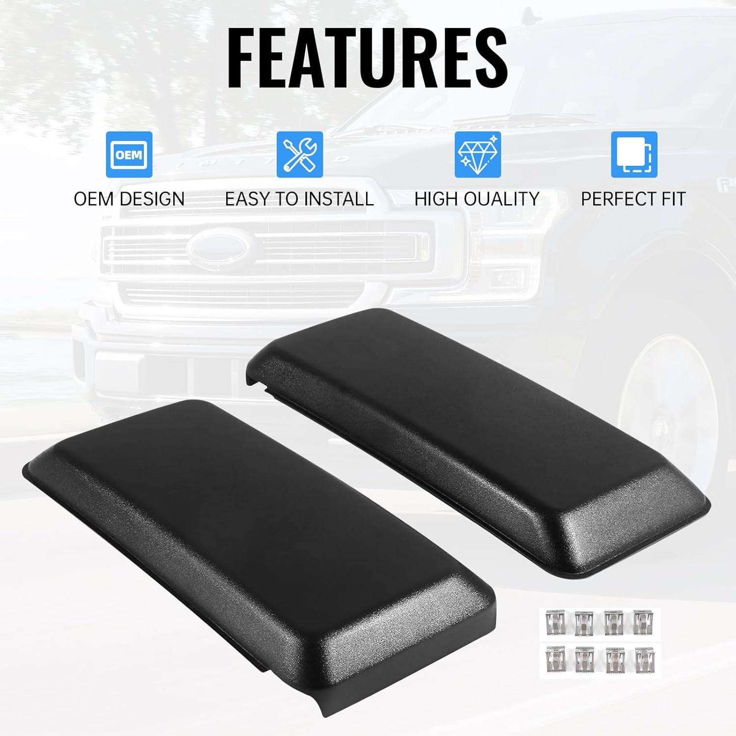 2Pcs Front Bumper Guards Pads Inserts Caps End Covers Compatible with Ford F-150