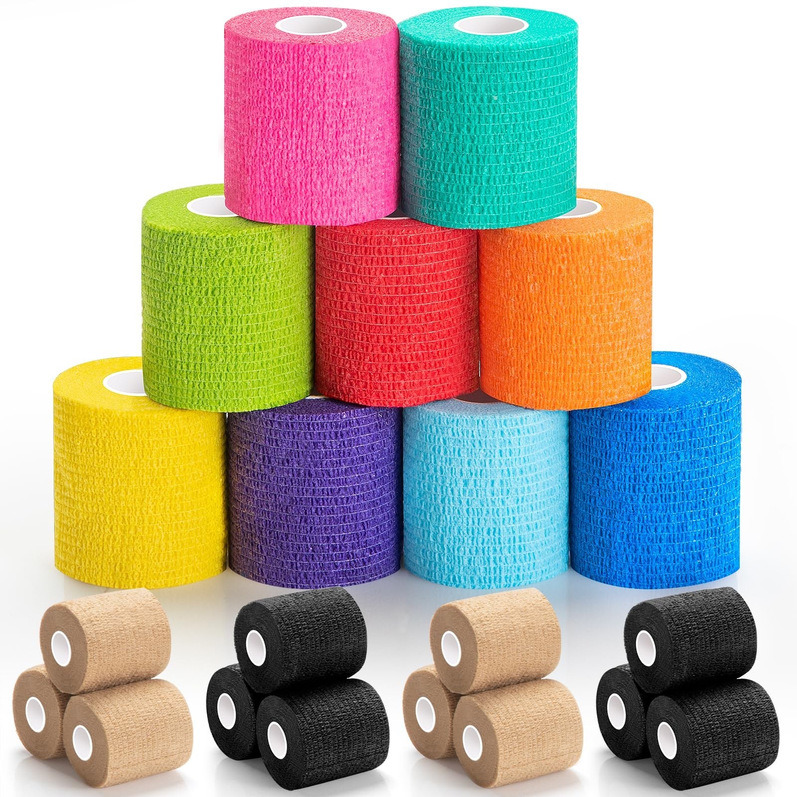 Upgraded 9-Pack Self Adhesive Bandage Wrap – 2 Inches × 5 Yards Elast