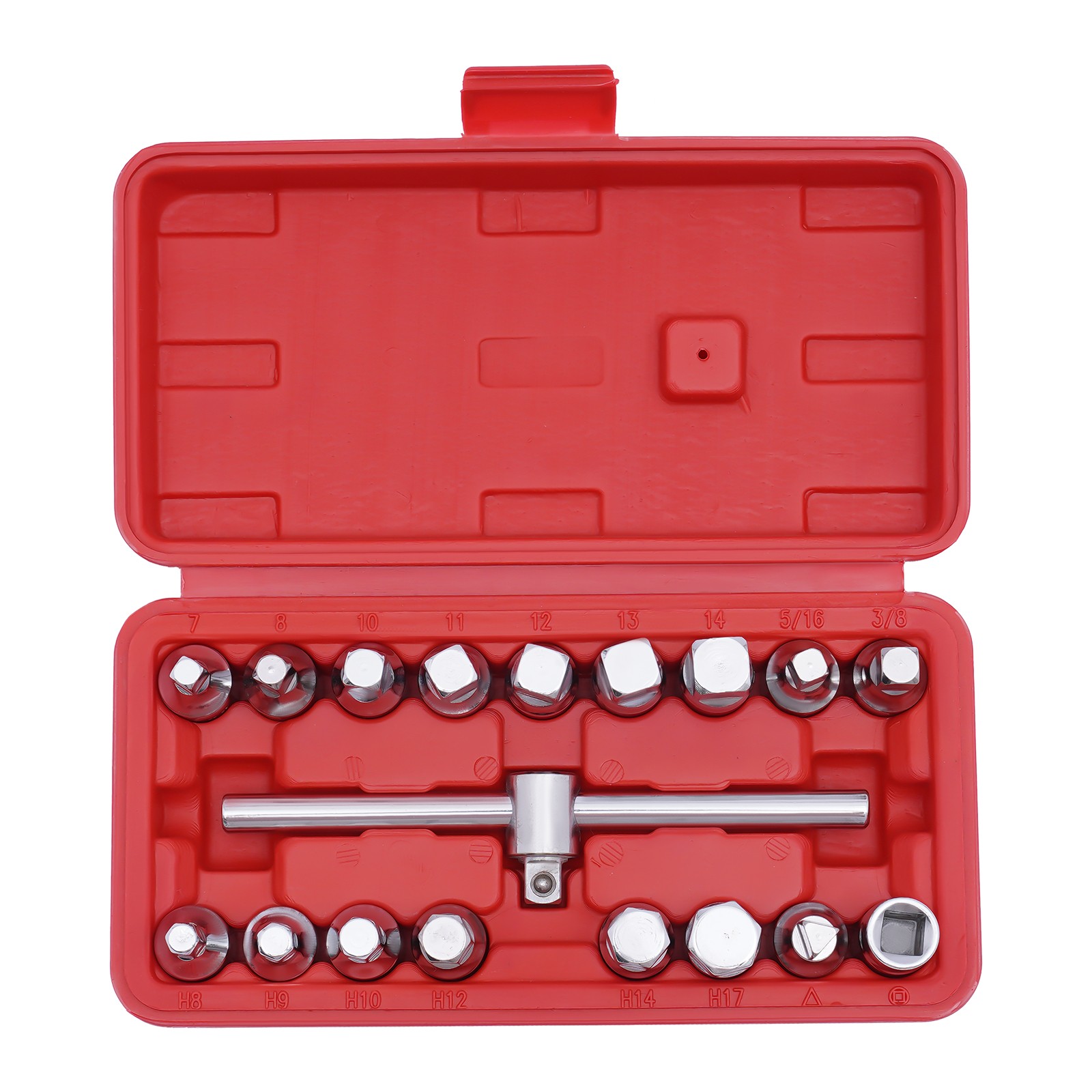 18PCS Oil Drain Pipe Plug Square Triangle Socket 3/8'' Drive Removal Tool Set