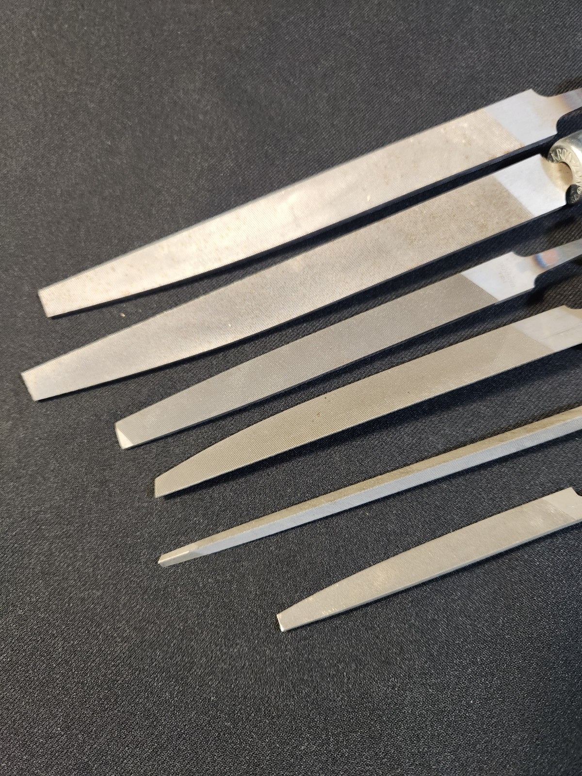 6-Assorted Nicholson Files, Knife, Flat & Simons Triangular, w/ SKROO-ZON Handle