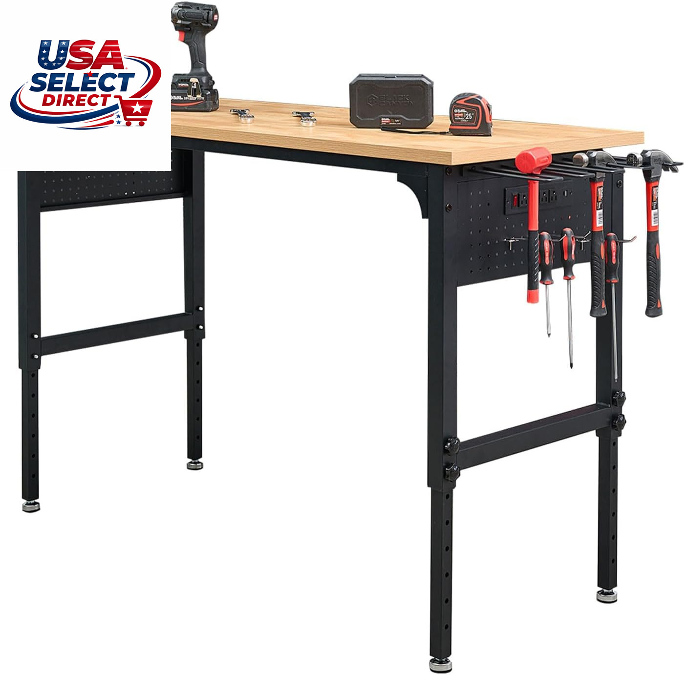 60" Heavy-Duty Garage Workbench, 2300LBS Capacity Work Table with Power Strip, W