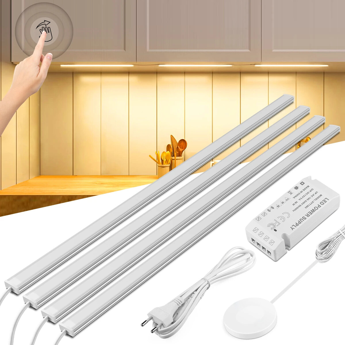 Motion Touch Sensor LED Lights Wireless Light Penetrable Wood Aluminum Bar Light