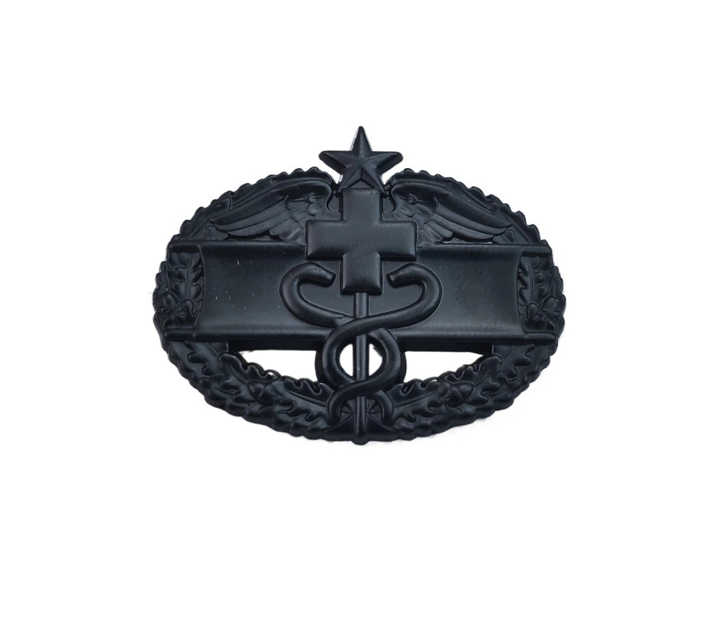 BLACK US ARMY SHINY SECOND AWARD COMBAT MEDICAL BADGE DRESS LAPEL PIN