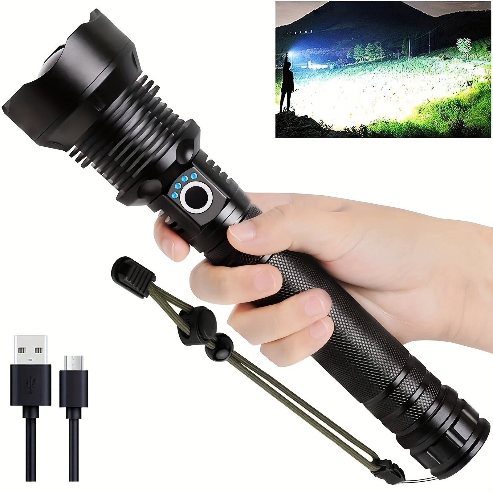 rechargeable flashlight, high-lumen tactical flashlight, aluminum
