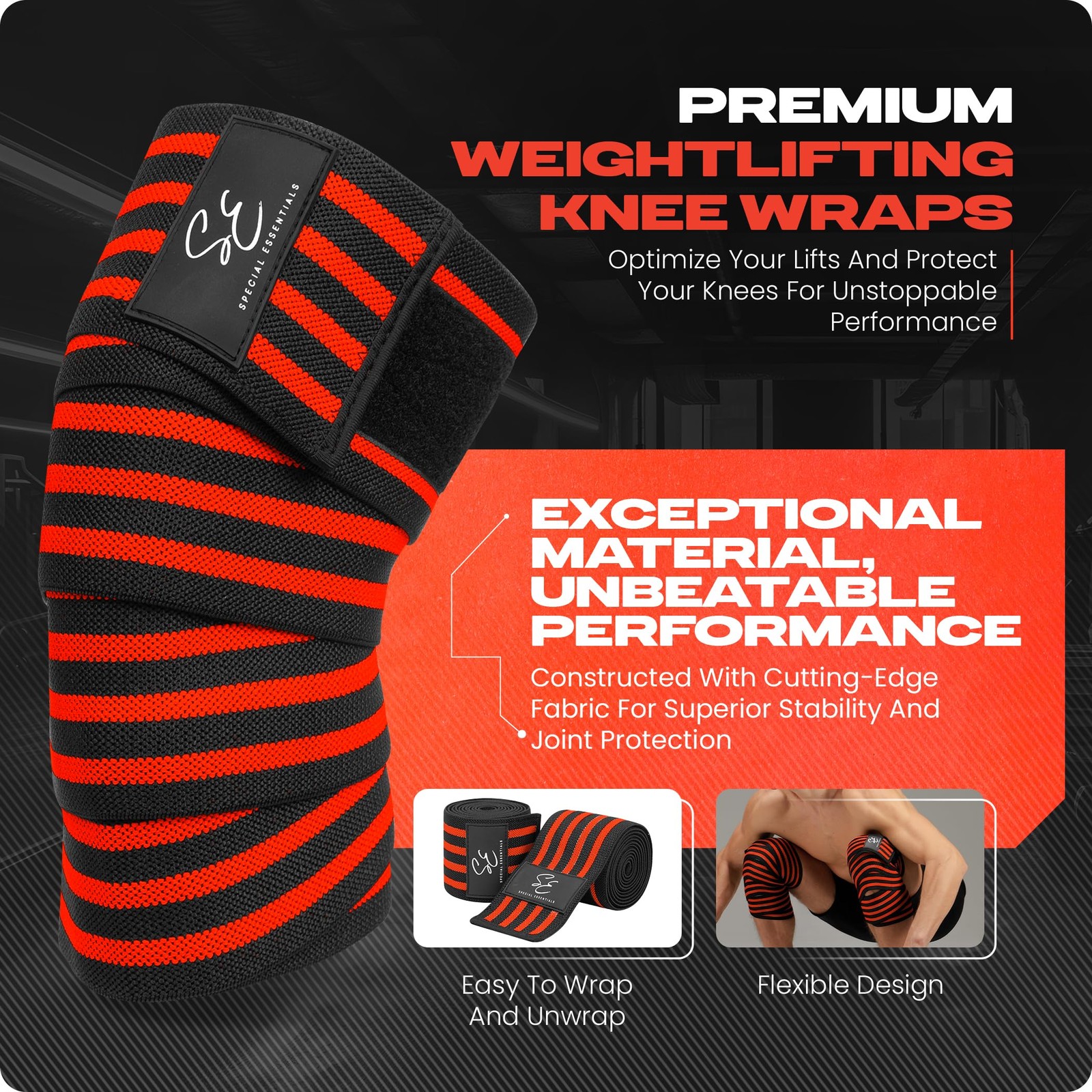 Knee Wraps for Weightlifting 2 Pack 72" Flexible Support for Powerlifting