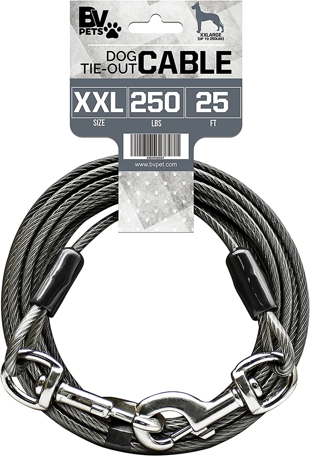 Dog Tie Out Cable 25 Feet - Heavy Duty Dog Lead up to 250 Pounds - Reflective &
