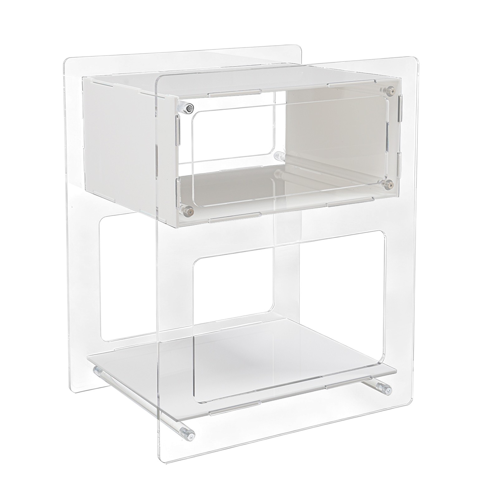 White Acrylic Side Table, Acrylic Nightstand, Rectangle Storage Shelf