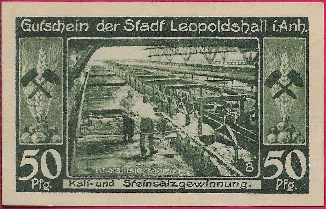 GERMANY NOTGELD CITY OF LEOPOLD-SHALL 50 PFENNIG 1921 FEDERAL STATE OF ANHALT,Pr