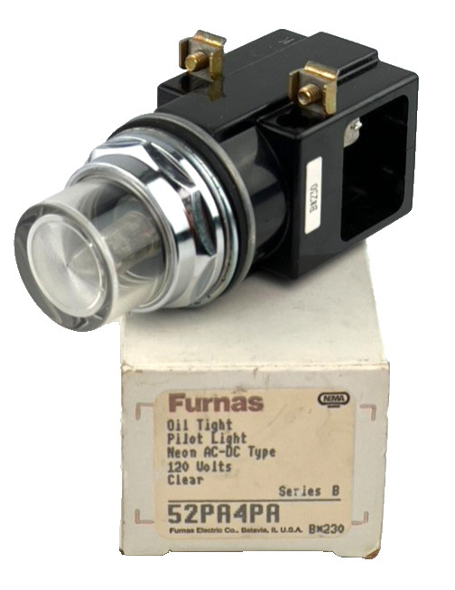 Furnas 52PA4PA Oil Tight Pilot Light 120V AC/DC Clear Lens Neon Series B NIB