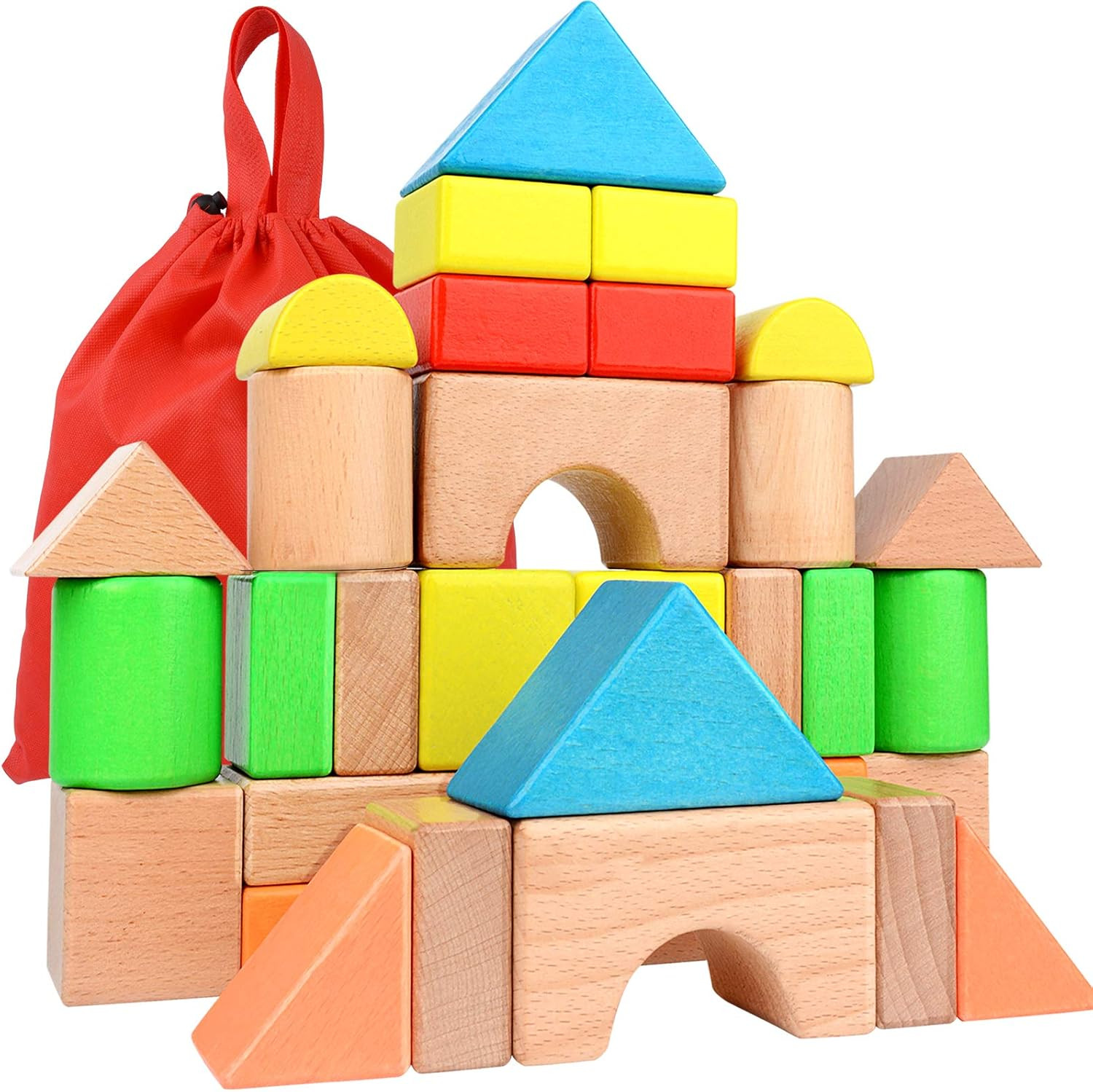 Set Bloques Madera Grande Juguetes Educativos Preescolar con Bolsa Aprendizaje