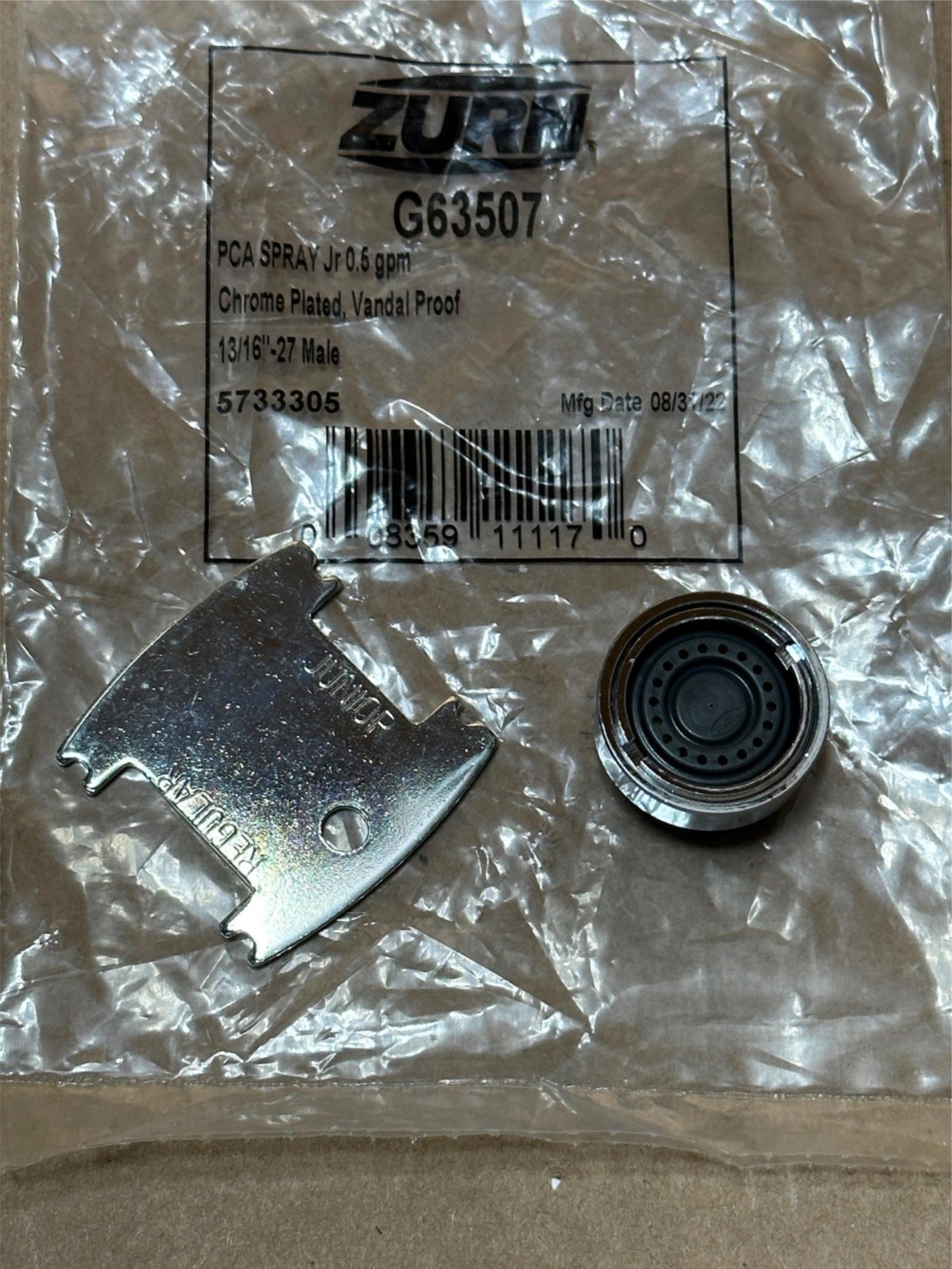 Zurn G63507 Chrome Plated Vandal Proof 13/16"-27 Male PCA .5GPM Faucet Aerator