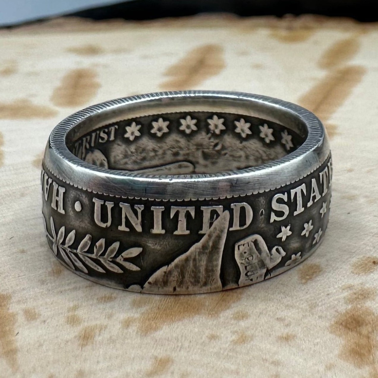 Antique U.S. Barber 90% Silver Half Dollar Coin Ring Band Jewelry NEW