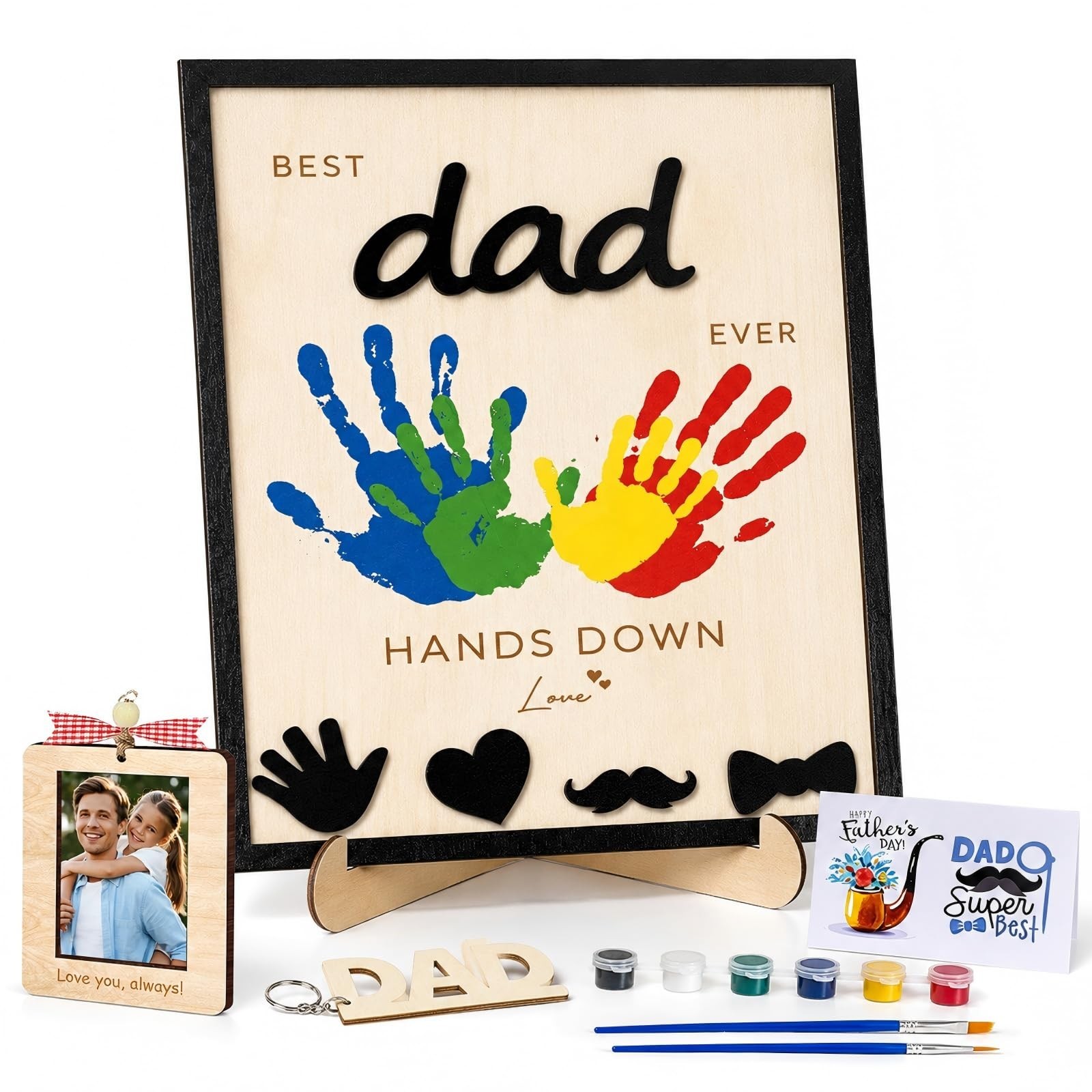 Best Dad Ever Handprint Craft Kit, Wooden Keepsake Sign with Paint, DIY Handp...