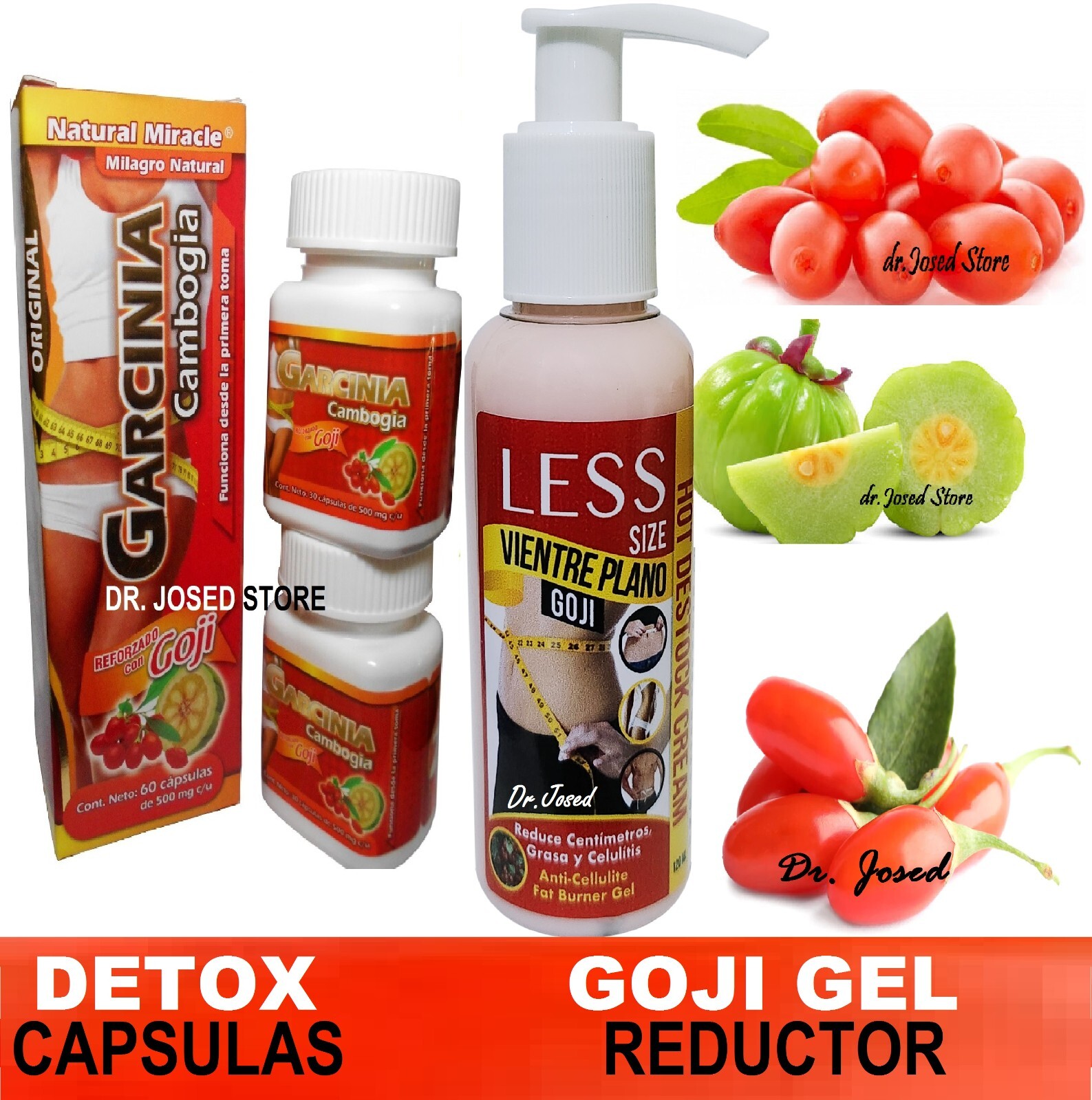 Garcinia GOJI 60 CAPS 500 mg + 1 GOJI GEL HOT CREAM 4OZ SEMILLAS DE BAYA Ginger