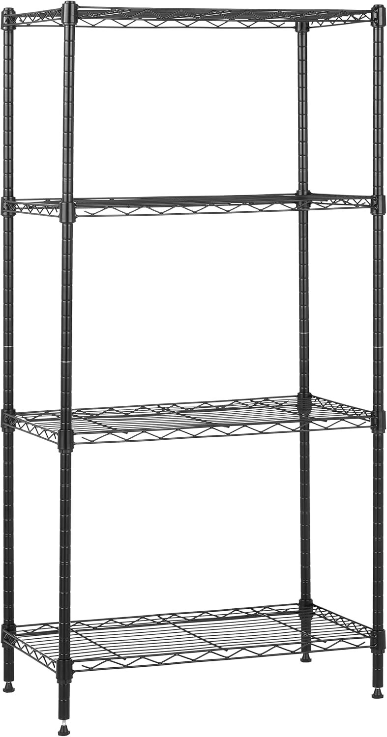 4-Tier Wire Storage Shelf, Adjustable, 13.4 “D x 23.2 ‘W x 48 ’H, Black
