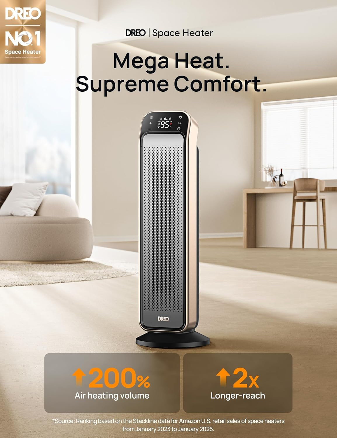 Space Heater Indoor, 25" 11.5ft/s Fast Portable Room Heater with Remote and Ther
