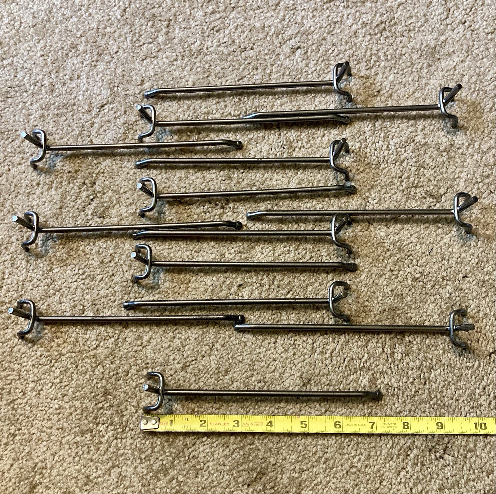 7" long 1/4" pegboard hooks LOT of 14 NOS open pack