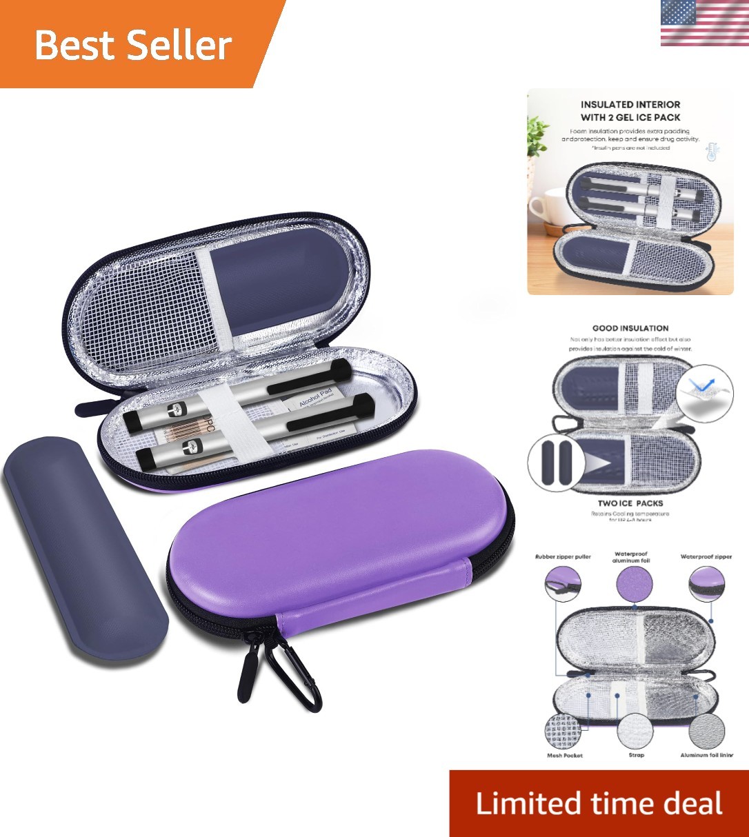Compact Insulin Cooler Case - Waterproof Design with 2 Ice Packs for Safe Travel