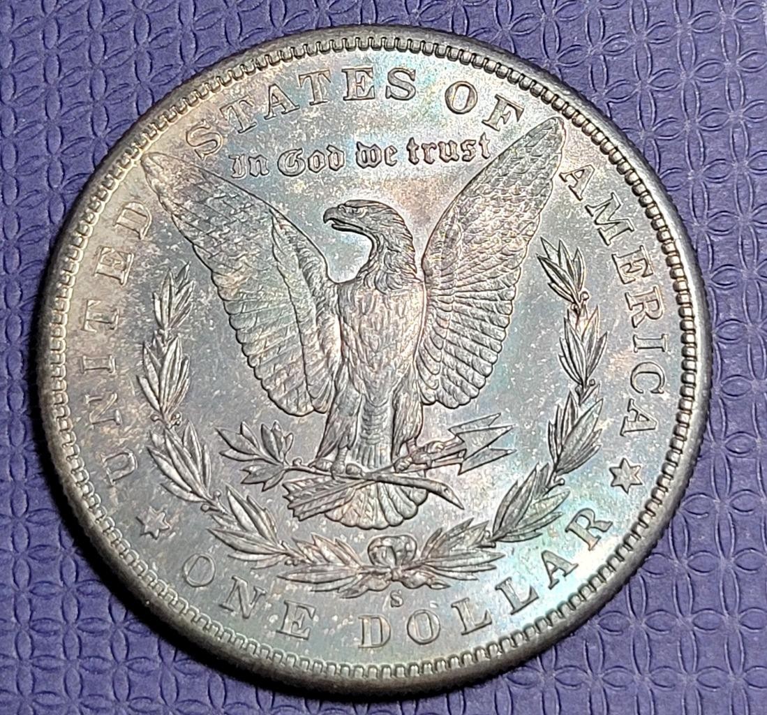 1881 S SILVER MORGAN DOLLAR, UNC DETAILS, TONED