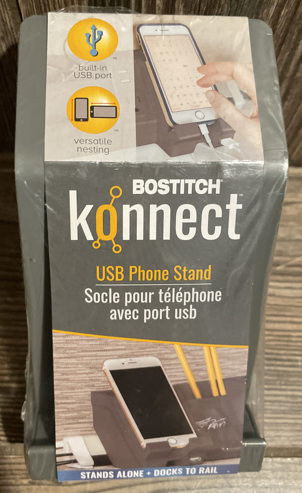 Bostitch Konnect Plastic Phone Dock with USB Port GRAY