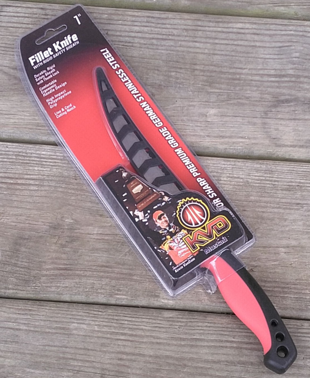 Kevin VanDam KVD Mustad 7" Fillet Knife with Rigid Sheath   Brand New
