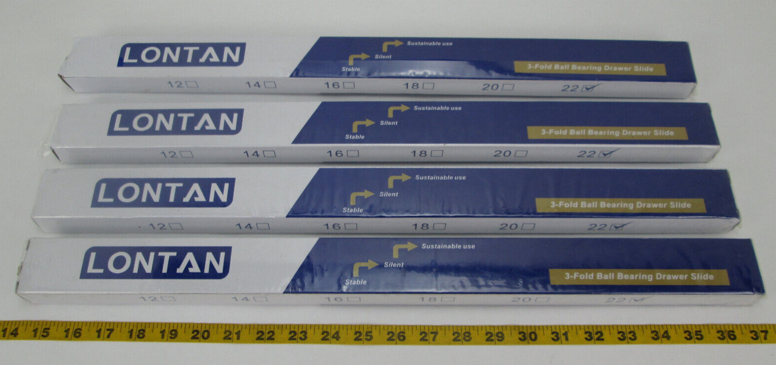 Lot of 4 Pairs (8 pieces) Lontan Side Mount Heavy Duty Drawer Glides 22" Rails