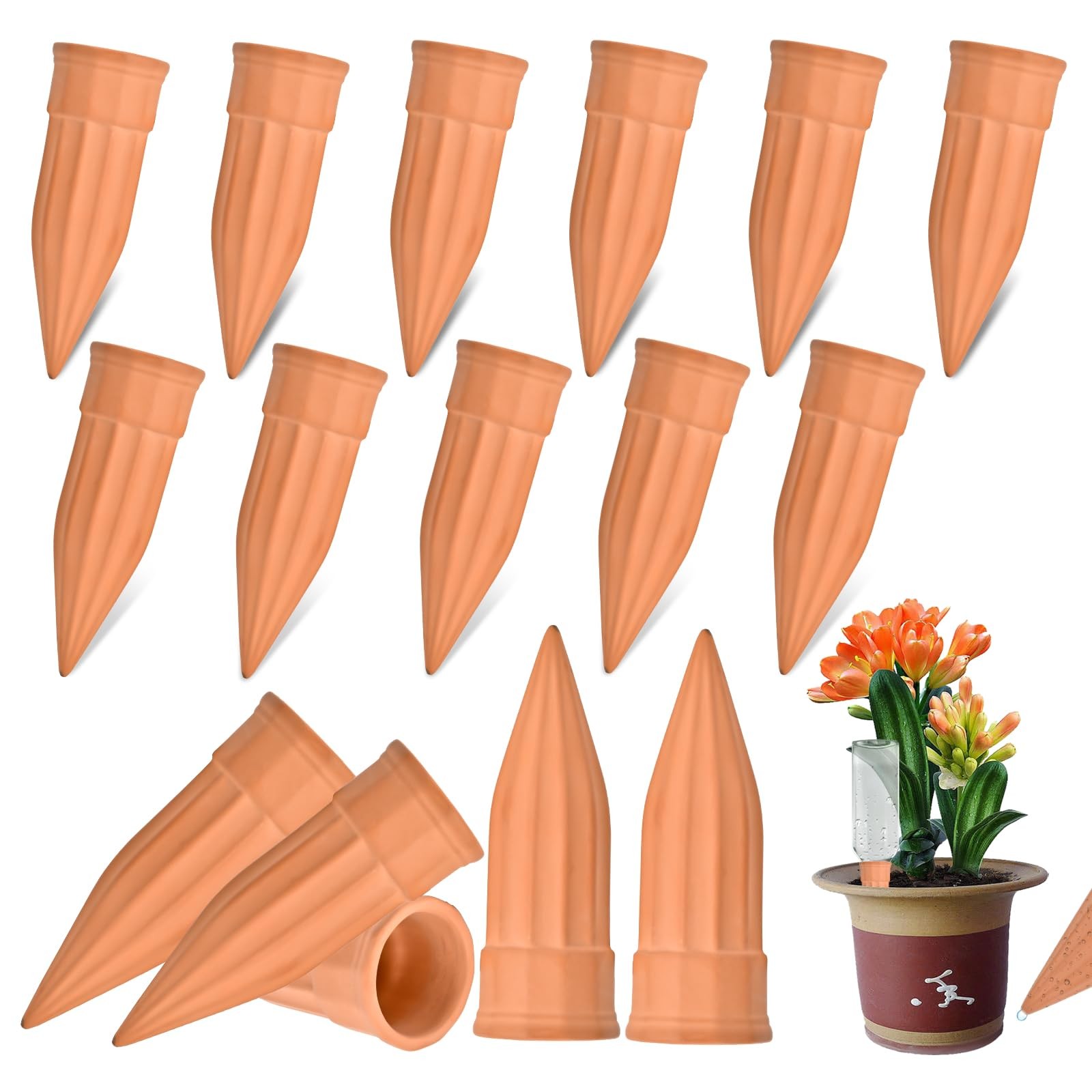 16 Pack Terracotta Plant Waterers - Self Watering Spikes and Watering Stakes ...