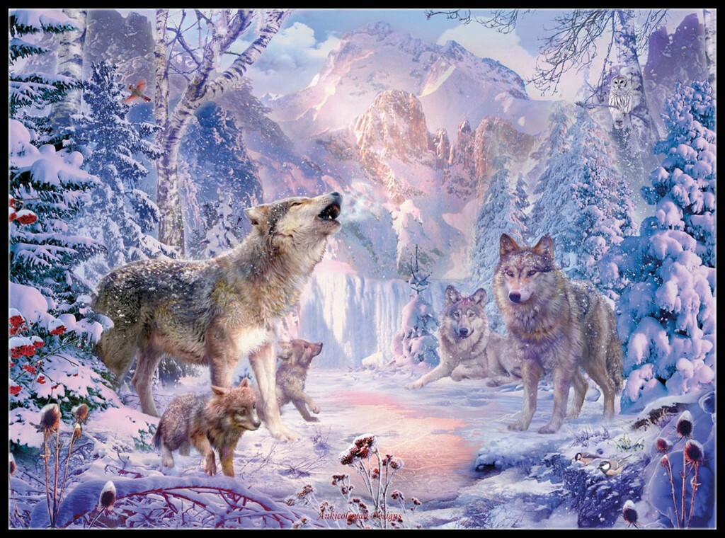 Snow Landscape Wolves - Chart Counted Cross Stitch Patterns Needlework DIY DMC