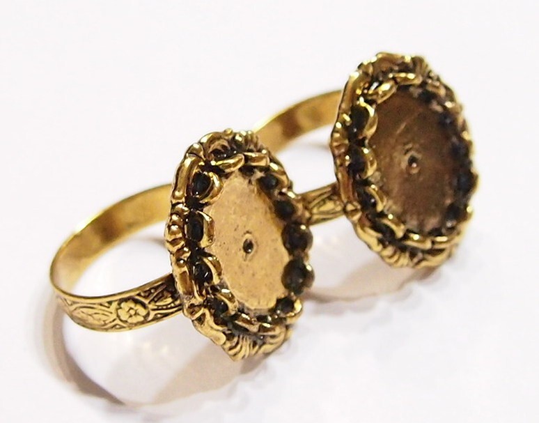 6 of 18x13mm Antique Gold Victorian Deco Angel Wings Adjustable Ring Settings
