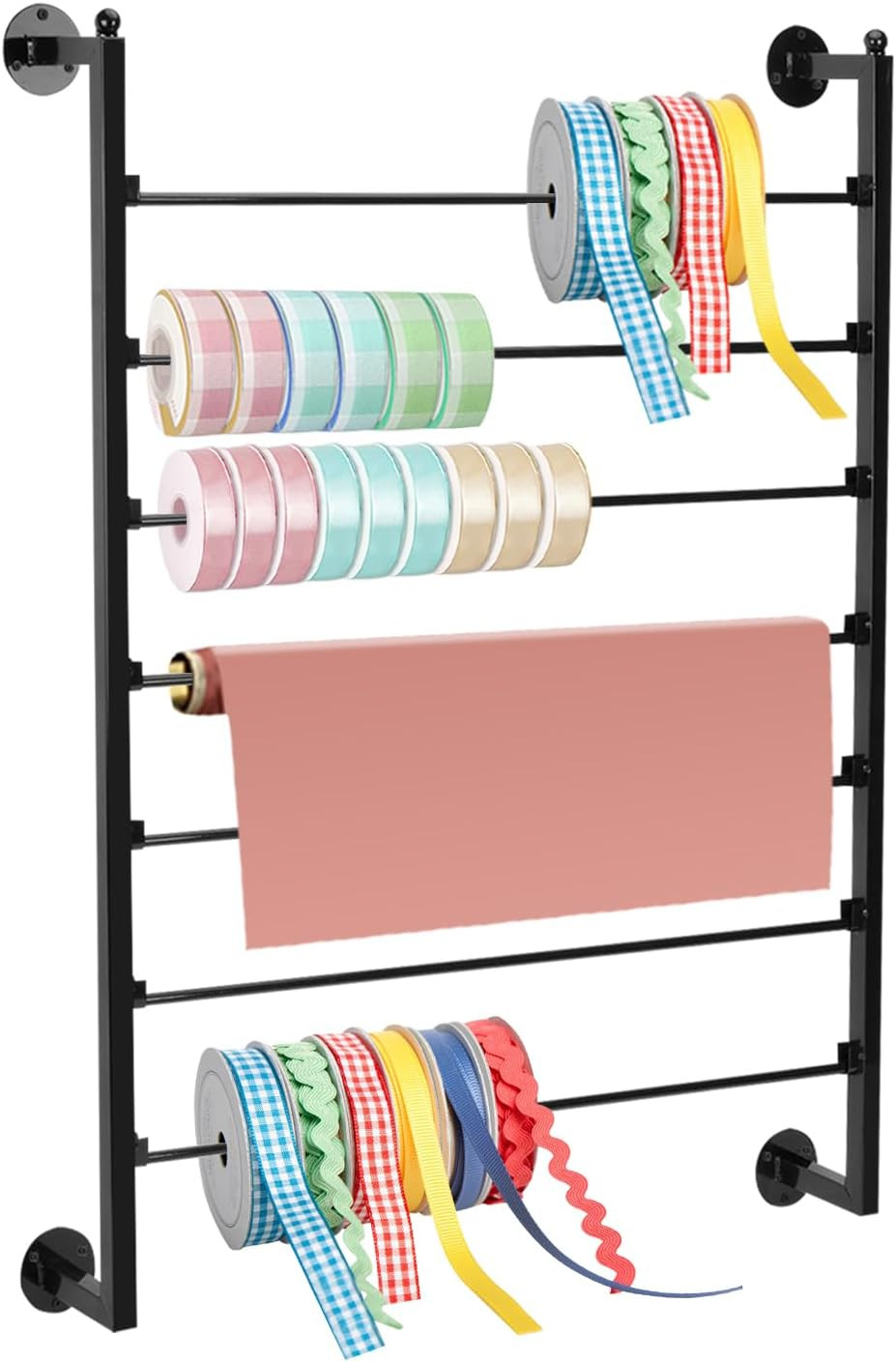 Wall-Mounted 7-Tier Metal Ribbon and Wrapping Paper Storage Organizer