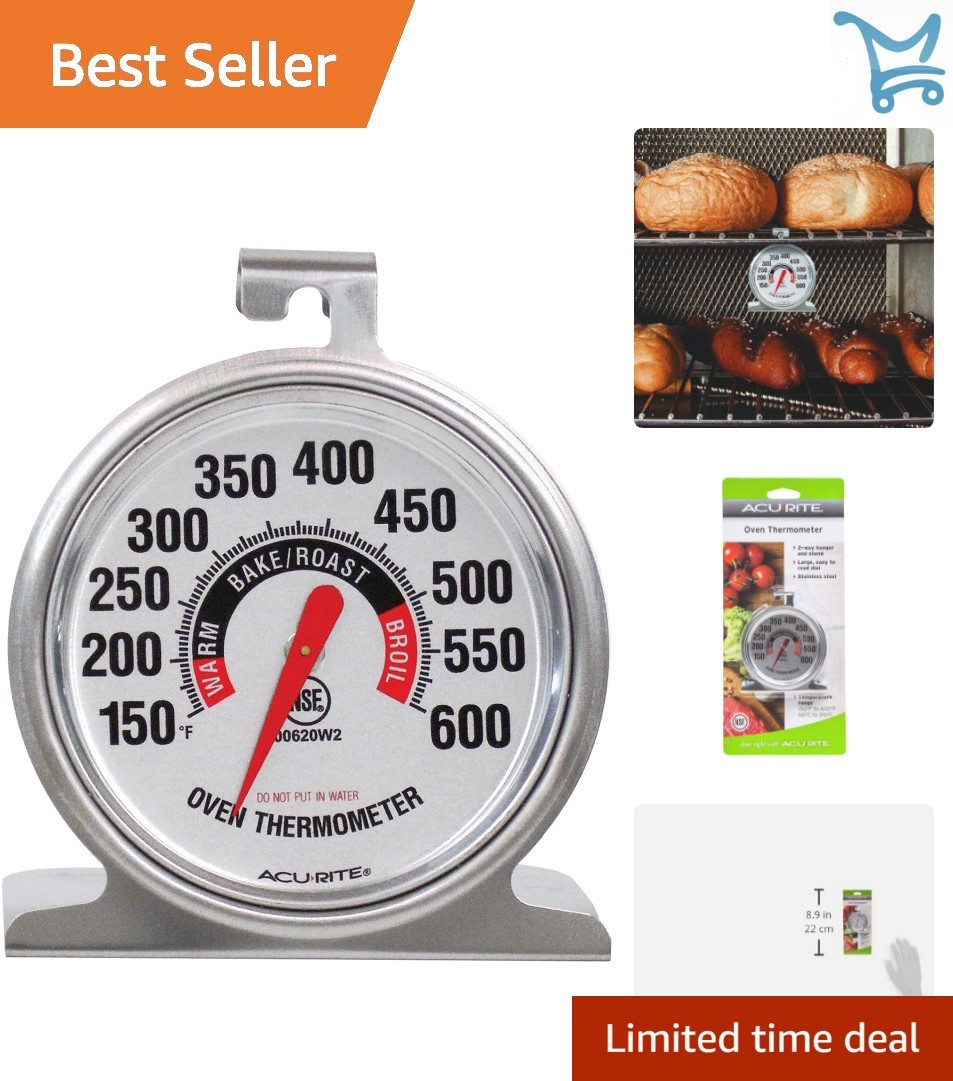 Stainless Steel Oven Thermometer 150°F to 600°F Analog Cooking Safe Durable