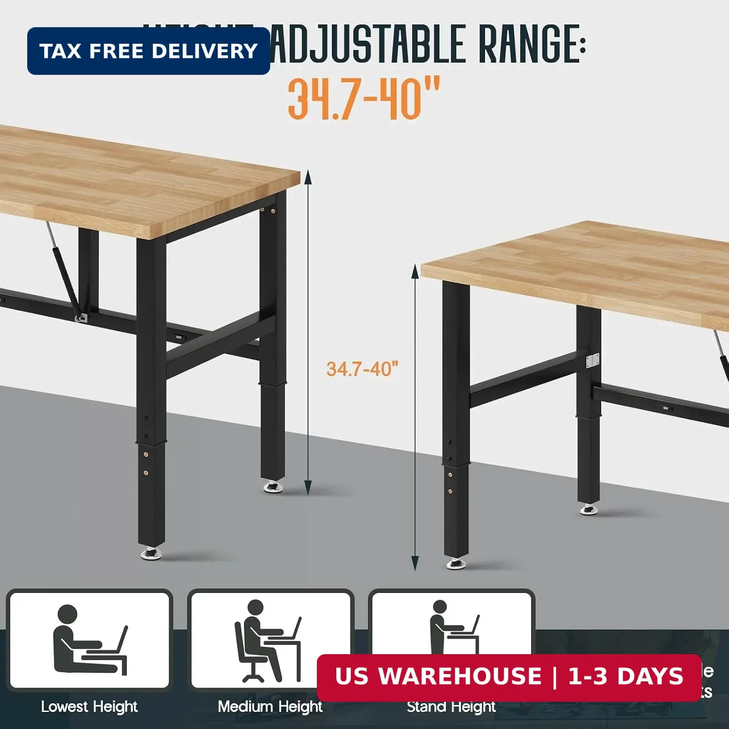 Adjustable-Height Folding Workbench | 34.7-40 In Adjustable Height, Rub