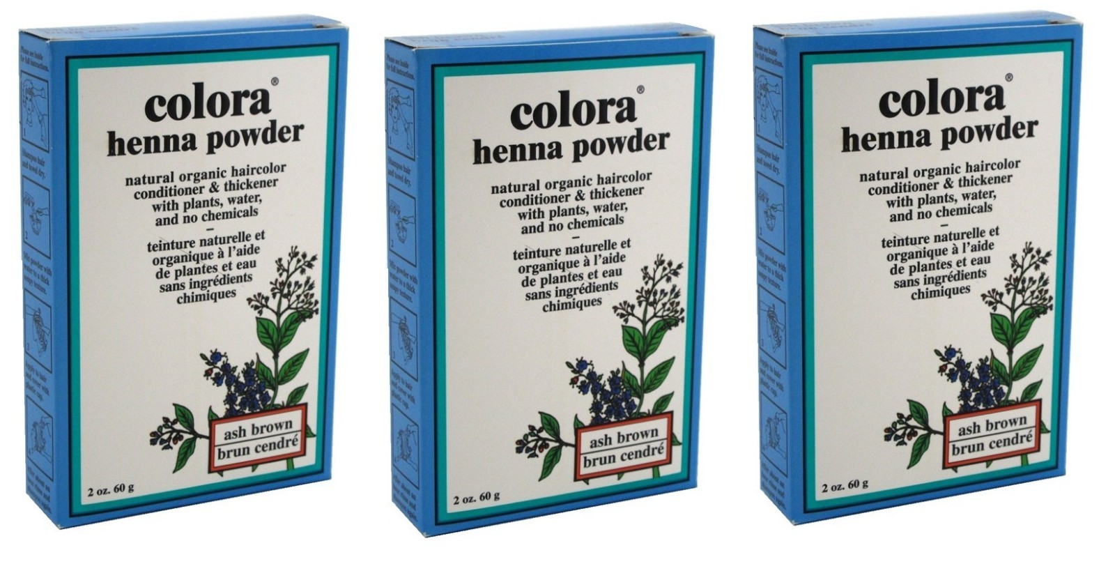 BL Colora Henna Powder Hair Color Ash Brown 2oz X 3 Packs