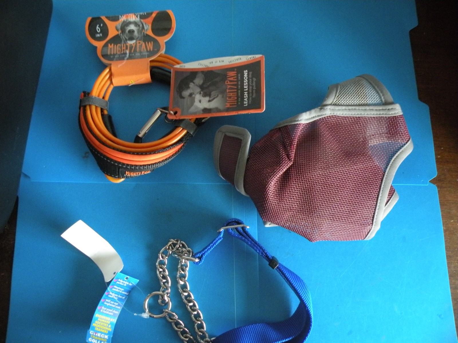 Dog lot 3 item Muzzle L Check Training Collar Adjust Nylon & 6' Metal Leash new