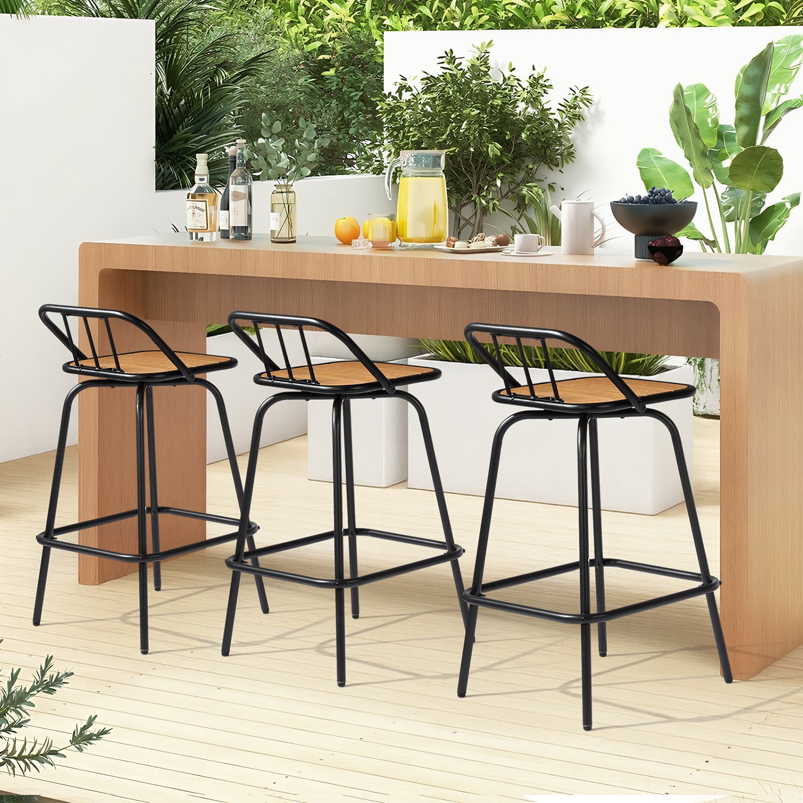 2 PCS Bar Stools Dining Bar Chair with Back, Footrest for In/Outdoor Furniture