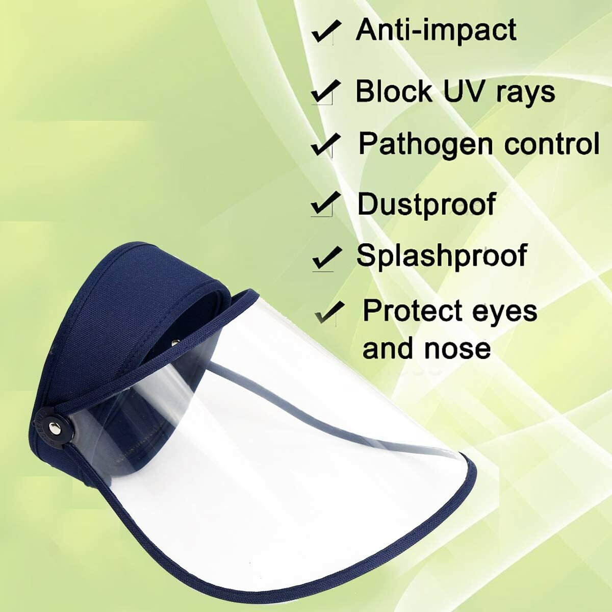 Adjustable & Reusable Face Shield with Headband Clear Visor Navy Blue 2 Pack