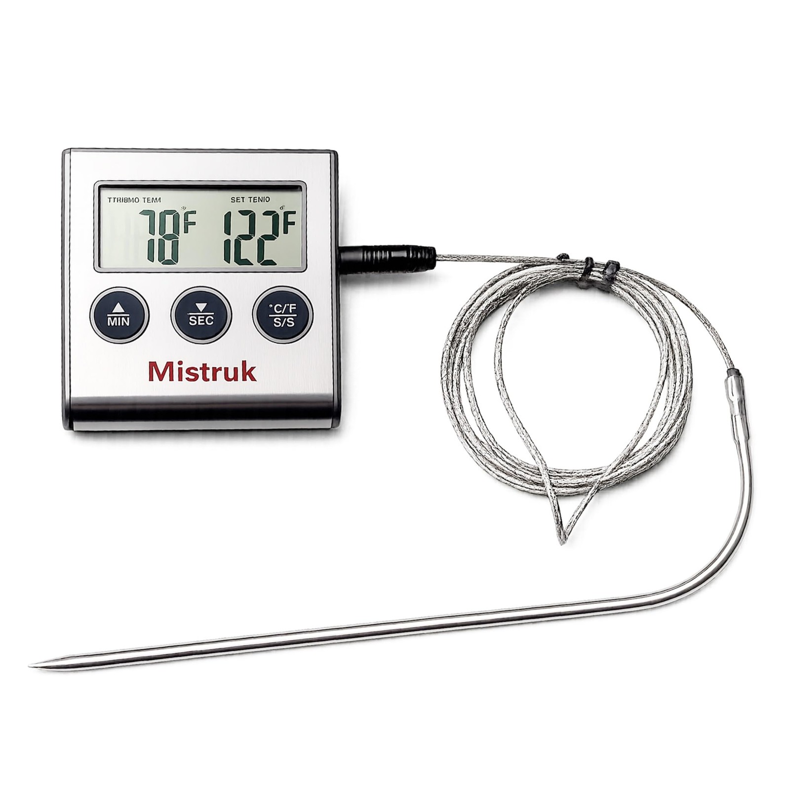 Digital Thermometer for Cooking with Stainless Steel Probe & Timer Alert – Ac...