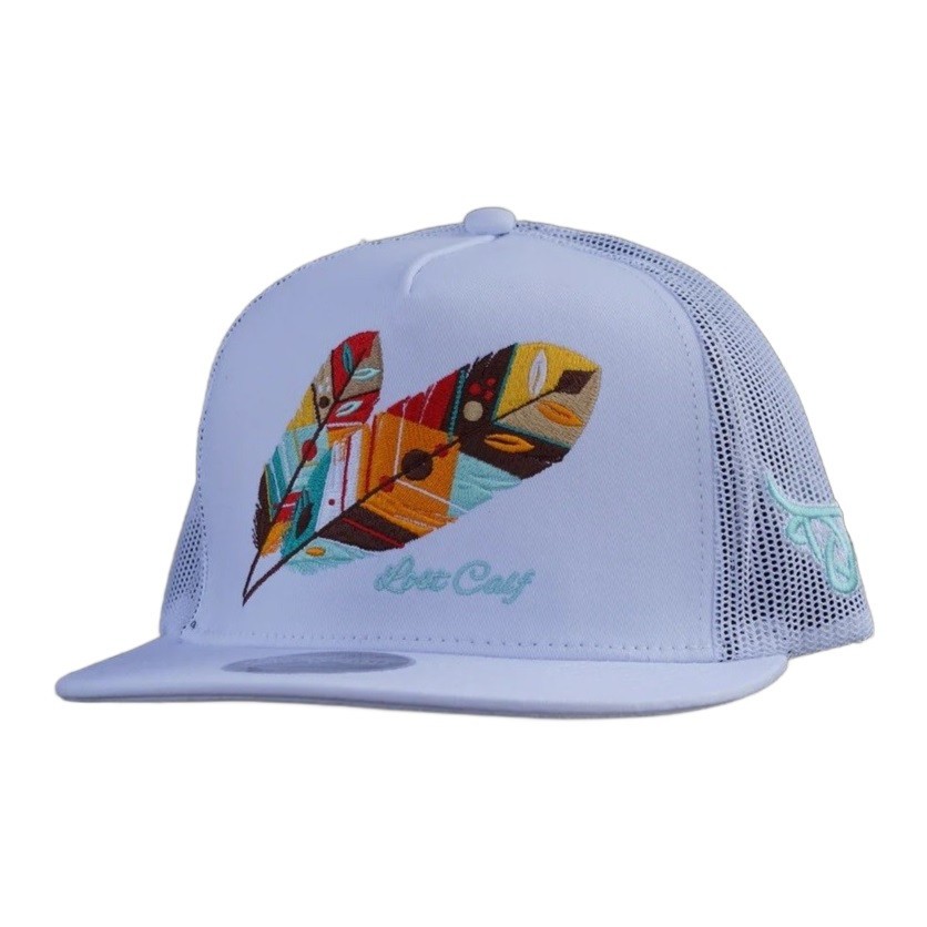 Lost Calf Feather White Flat Trucker - Hats Cap - Tribe Flat White