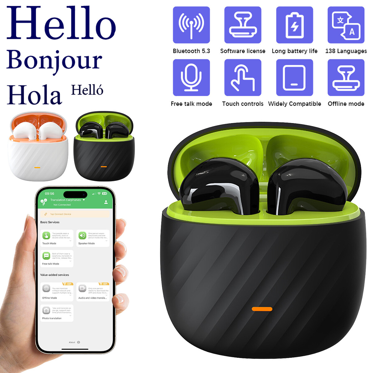 Translator Earbuds 138+ Languages Real Time OnlineOffLine Translation Earphones
