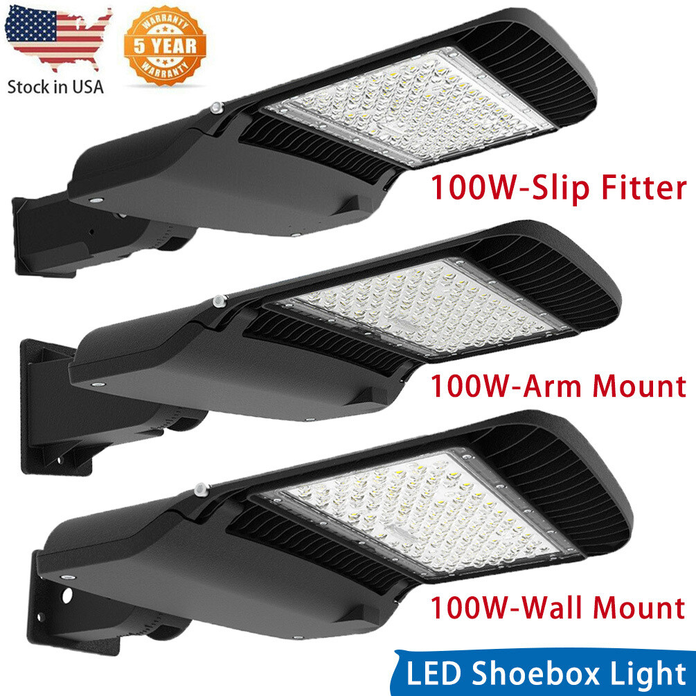 LED Parking Lot Light 100W Outdoor Shoebox Street Flood Light Fixture 5000K IP65