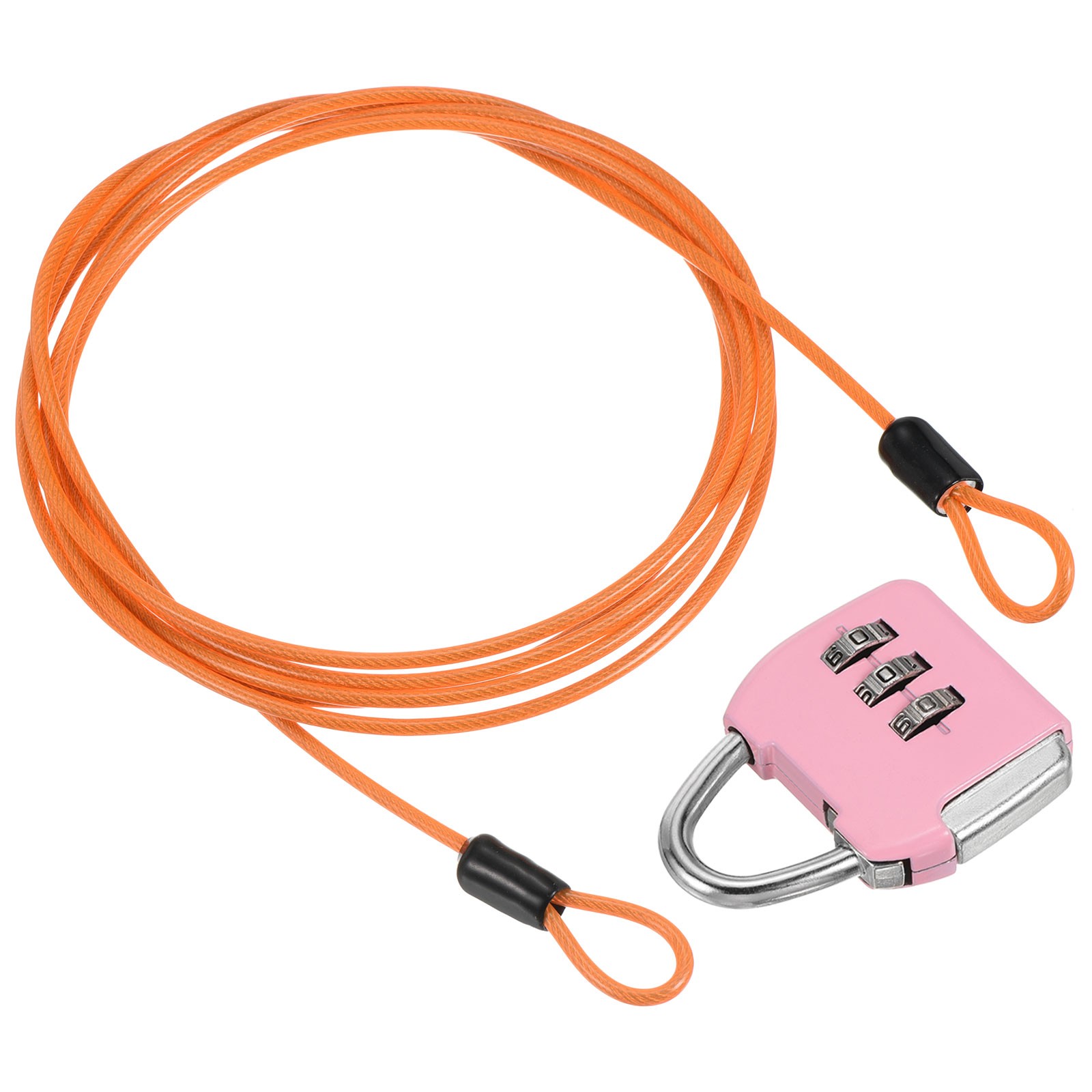 3 Digit Combination Padlock Steel Security Cable 6.5Ft Travel Chain Lock Orange
