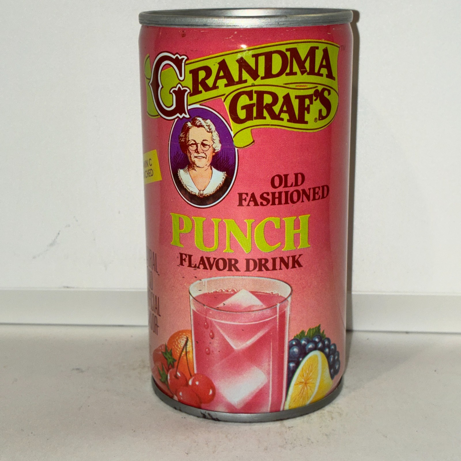 Grandma Graf's Punch soda can, bottom opened