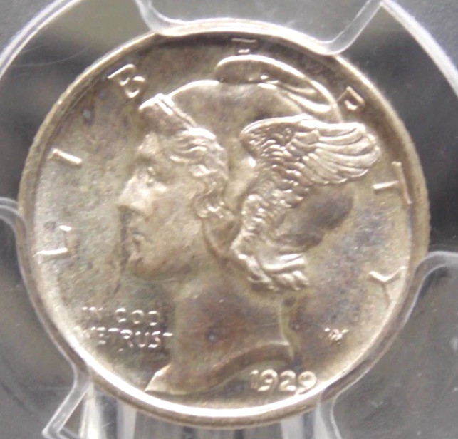 1929 "D" Mercury SILVER Dime 10c PCGS MS65 FB #177 *FULL BANDS* Gem BU ECC&C Inc