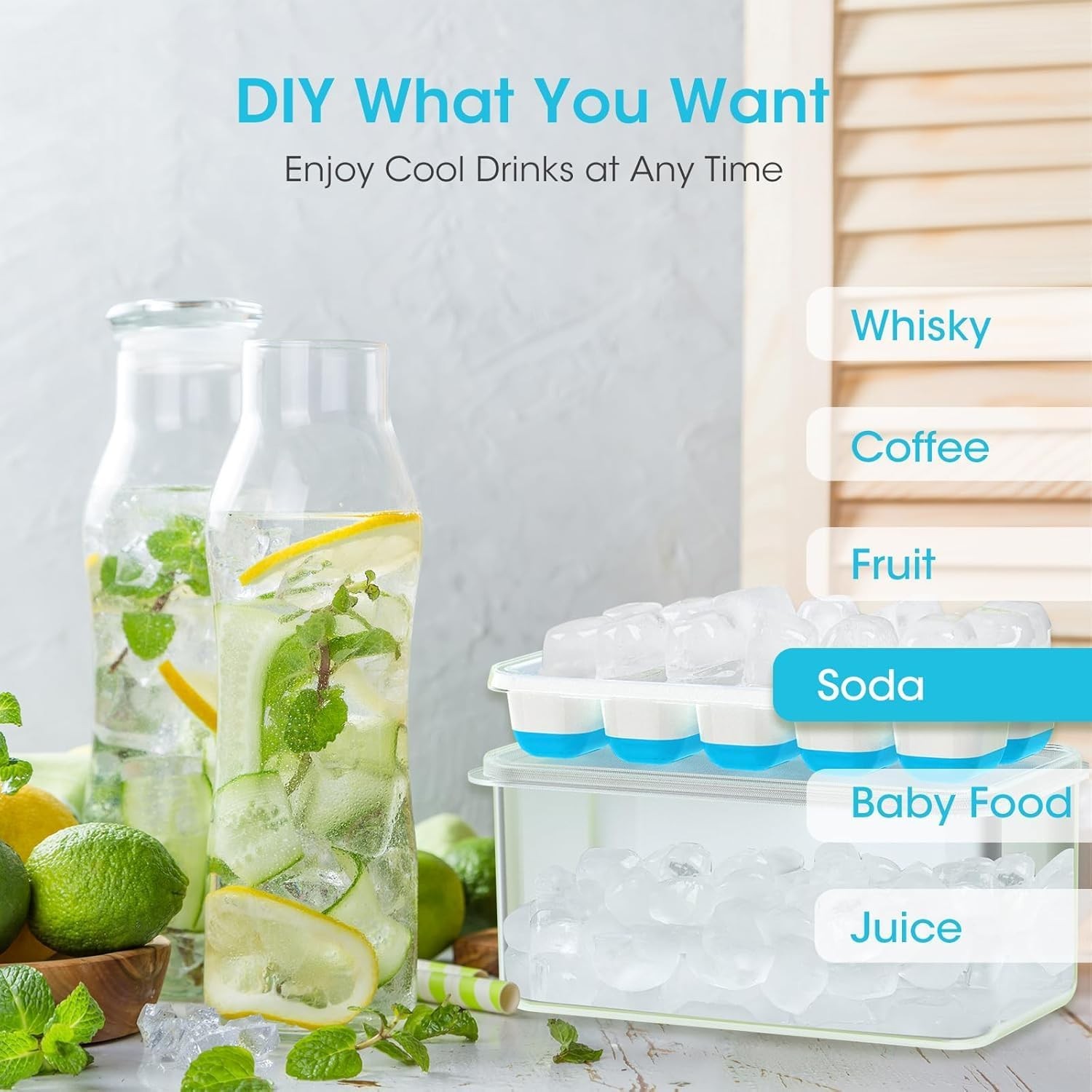 DOQAUS Ice Cube Tray with Lid and Bin - 4 Pack Silicone Ice Cube Trays for Freez